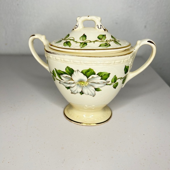 Homer Laughlin Georgian Eggshell Cotillion Magnolia Pattern Sugar Bowl and Lid - Picture 1 of 14
